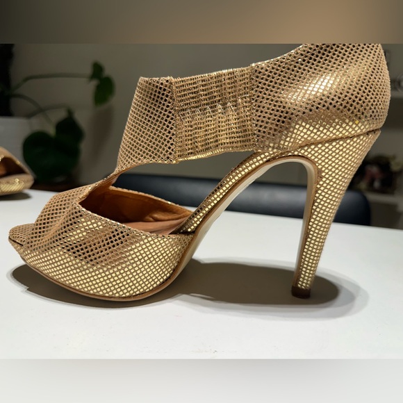 Dolfine Satie Paris Stiletto’s Open Toes Color Gold/Bronze Size Euro 37 - Picture 8 of 13